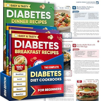 Komplettes Diabetes-Kochbuch-Set (4 Bücher) – 100 einfache Diabetiker-Rezepte für Frühstück, Mittagessen, Abendessen & Dessert – Inklusive vollständiger Nährwertangaben, Kohlenhydratzahlen & Schritt-für-Schritt-Anleitungen – Niedriger GI-Index