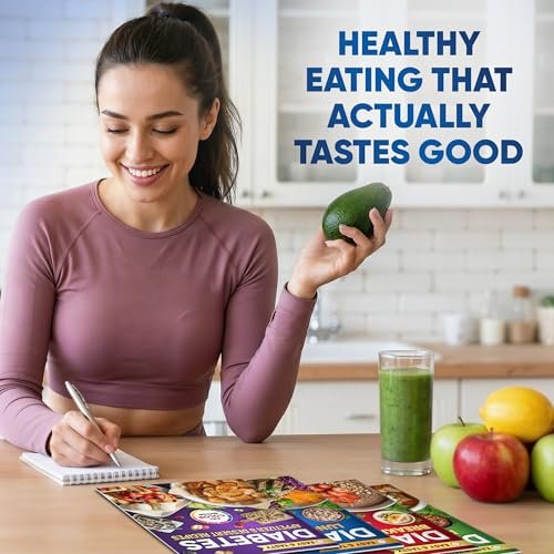 Diabetes-Lebensmittelliste und Mahlzeitenplaner-Kit – 480+ Lebensmittel & 100 Rezepte – Kohlenhydrate, Kalorien & Protein-Tracker – Niedriger glykämischer Index für Typ 1 & 2 Diabetes
