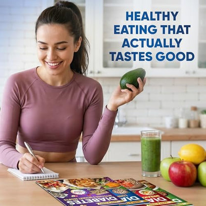 Diabetes-Lebensmittelliste und Mahlzeitenplaner-Kit – 480+ Lebensmittel & 100 Rezepte – Kohlenhydrate, Kalorien & Protein-Tracker – Niedriger glykämischer Index für Typ 1 & 2 Diabetes
