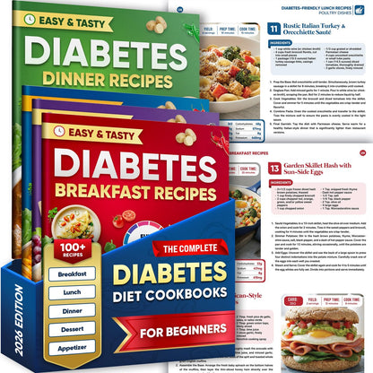 Komplettes Diabetes-Kochbuch-Set (4 Bücher) – 100 einfache Diabetiker-Rezepte für Frühstück, Mittagessen, Abendessen & Dessert – Inklusive vollständiger Nährwertangaben, Kohlenhydratzahlen & Schritt-für-Schritt-Anleitungen – Niedriger GI-Index