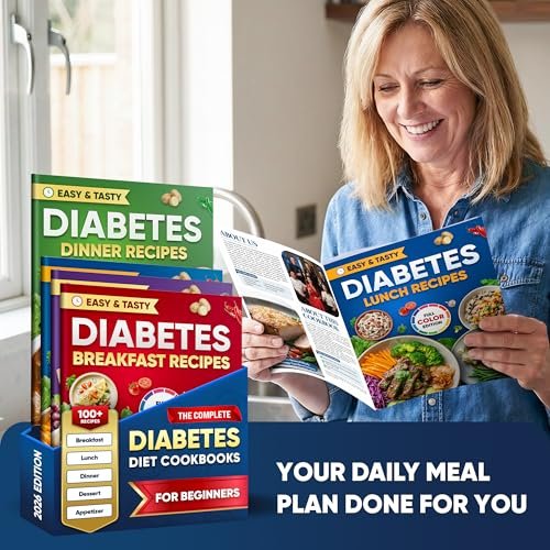 Komplettes Diabetes-Kochbuch-Set (4 Bücher) – 100 einfache Diabetiker-Rezepte für Frühstück, Mittagessen, Abendessen & Dessert – Inklusive vollständiger Nährwertangaben, Kohlenhydratzahlen & Schritt-für-Schritt-Anleitungen – Niedriger GI-Index