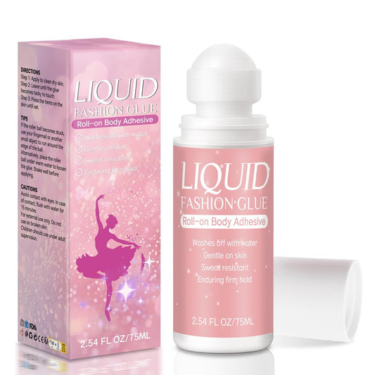 Body Glue für Kleidung & Haut Roll-On 75 ml – Schweißresistent & langanhaltend & abwaschbarer Körperkleber für Tänzer, Bühnenoutfits, Perücken, Socken, BHs, Bodys & Kostüme, hautfreundlicher Hautkleber