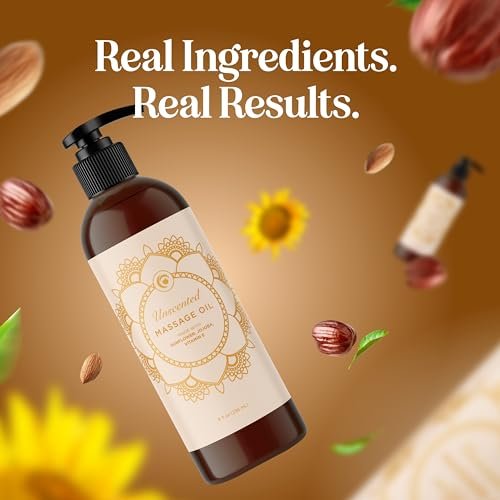 Unparfümiertes Massageöl für Massagetherapie – Sanftes und luxuriöses unparfümiertes Körperöl für die Ganzkörperpflege mit Süßmandel-, Sonnenblumen-, Jojobaöl und Vitamin E – Vegan, Nicht-GVO & Glutenfrei (240 ml)