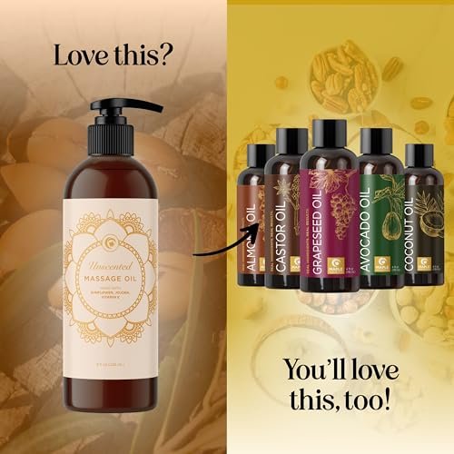 Unparfümiertes Massageöl für Massagetherapie – Sanftes und luxuriöses unparfümiertes Körperöl für die Ganzkörperpflege mit Süßmandel-, Sonnenblumen-, Jojobaöl und Vitamin E – Vegan, Nicht-GVO & Glutenfrei (240 ml)