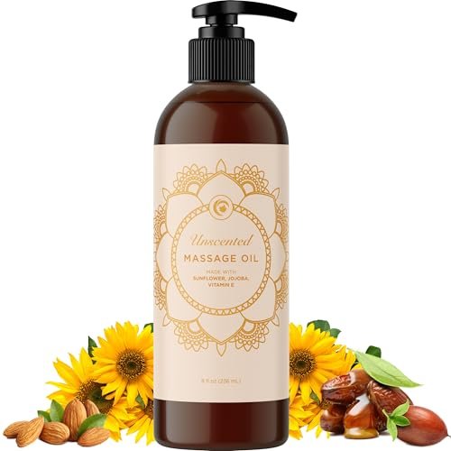 Unparfümiertes Massageöl für Massagetherapie – Sanftes und luxuriöses unparfümiertes Körperöl für die Ganzkörperpflege mit Süßmandel-, Sonnenblumen-, Jojobaöl und Vitamin E – Vegan, Nicht-GVO & Glutenfrei (240 ml)