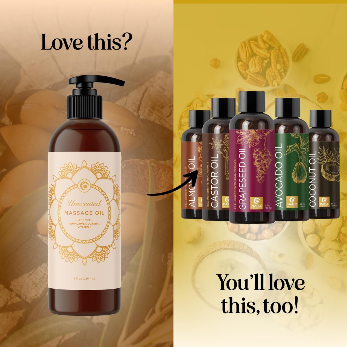 Unparfümiertes Massageöl für Massagetherapie – Sanftes und luxuriöses unparfümiertes Körperöl für die Ganzkörperpflege mit Süßmandel-, Sonnenblumen-, Jojobaöl und Vitamin E – Vegan, Nicht-GVO & Glutenfrei (240 ml)