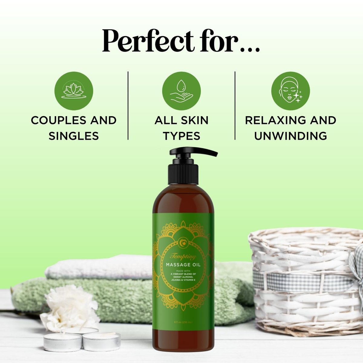 Luxuriöses tropisches Massageöl für Paare – leicht gleitend, nicht fettend, sinnliches Massageöl für den Date-Night mit seidig glattem Süßmandelöl, Kokosöl und Jojobaöl – vegan, nicht gentechnisch verändert & glutenfrei (240 ml)