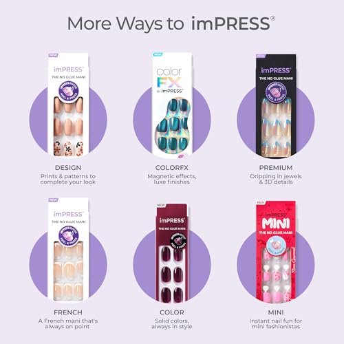Kiss Impress No Glue Mani Press On Nägel, Design 'Chills', Weiß, Medium, Mandelform, 30 Nägel, Vorbereitungspad, Anleitung, Manikürestab, Mini-Feile