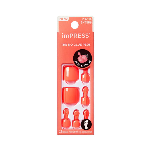 Kiss Impress No Glue Mani Press On Nägel 'Pure Mood' Orange Kurze Länge Squoval Form - 24 Zehennägel inklusive