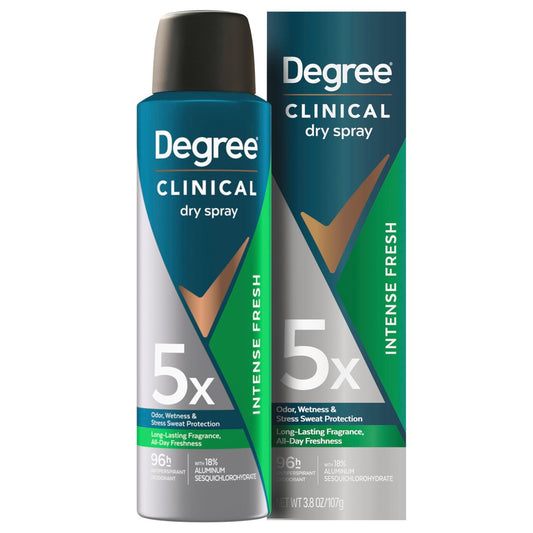 Degree Clinical Strength Antiperspirant Deodorant Intense Fresh Dry Spray 96-Stunden Schweiß- und Geruchsschutz 5x Schweißarten 3,8 OZ