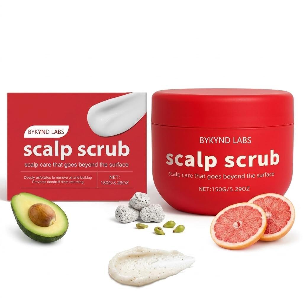 Offizielles BYKYND LABS Avocado-Öl Kopfhaut-Peeling – mit Grapefruit- und Traubenkernextrakt, Bimsstein – Natürliches Peeling für trockene Kopfhaut – Glutenfrei, Vegan