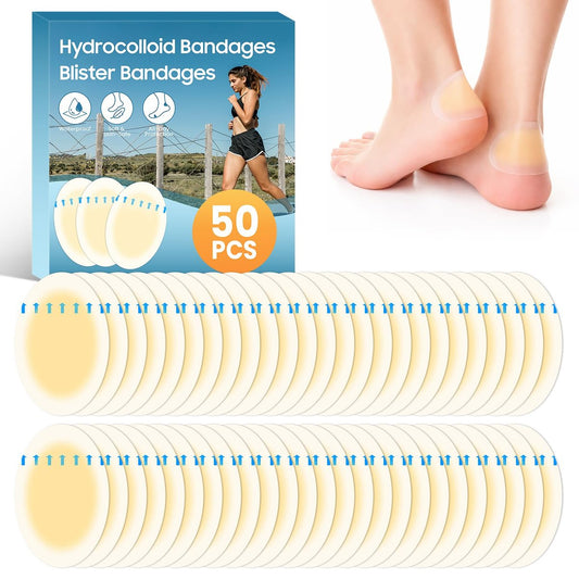 50 Stück Blasenpflaster für Füße, Hydrokolloid-Bandagen, wasserdichte Blasenpads, Second-Skin-Quadrat, Blasenschutz für Prävention & Heilung, Fersen- & Zehenschutz