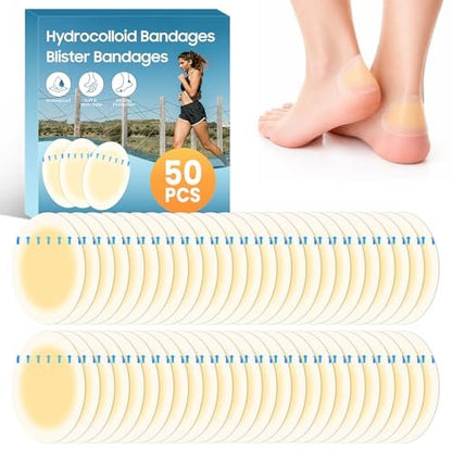 50 Stück Blasenpflaster für Füße, Hydrokolloid-Bandagen, wasserdichte Blasenpads, Second-Skin-Quadrat, Blasenschutz für Prävention & Heilung, Fersen- & Zehenschutz