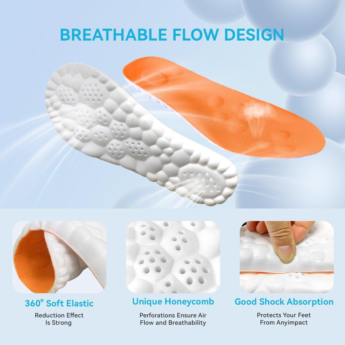 Steppers Einlegesohlen für Damen & Herren, 2026 Neue 4D Memory Foam Cloud Footstr Einlagen, Bequeme & Atmungsaktive Massage Schuheinlagen mit Fußgewölbeunterstützung gegen Fußschmerzen & Ermüdung (Orange, US Männer 14-15)