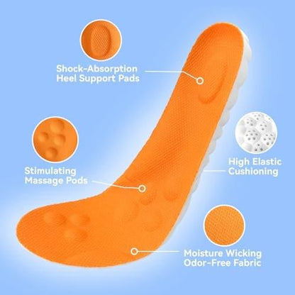 Steppers Einlegesohlen für Damen & Herren, 2026 Neue 4D Memory Foam Cloud Footstr Einlagen, Bequeme & Atmungsaktive Massage Schuheinlagen mit Fußgewölbeunterstützung gegen Fußschmerzen & Ermüdung (Orange, US Männer 14-15)