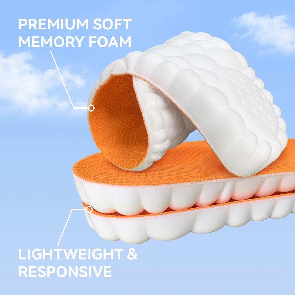 Steppers Einlegesohlen für Damen & Herren, 2026 Neue 4D Memory Foam Cloud Footstr Einlagen, Bequeme & Atmungsaktive Massage Schuheinlagen mit Fußgewölbeunterstützung gegen Fußschmerzen & Ermüdung (Orange, US Männer 14-15)