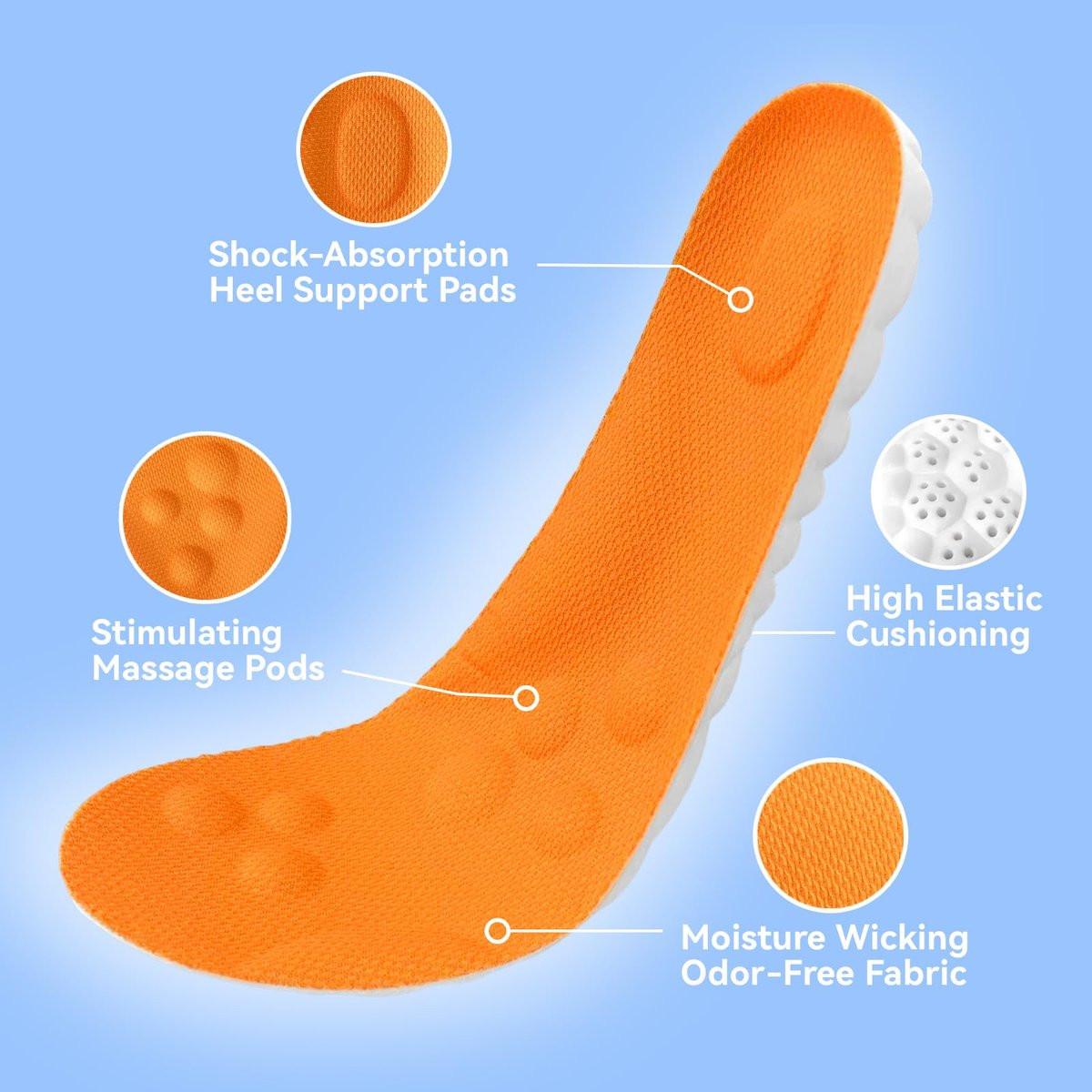 Steppers Einlegesohlen für Damen & Herren, 2026 Neue 4D Memory Foam Cloud Footstr Einlagen, Bequeme & Atmungsaktive Massage Schuheinlagen mit Fußgewölbeunterstützung gegen Fußschmerzen & Ermüdung (Orange, US Männer 14-15)