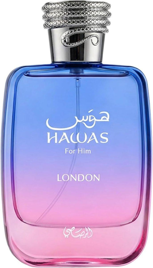 Rasasi Hawas London Eau de Parfum für Herren – Würzig, Fruchtig, Blumig, Amber – 100 ml / 3,38 Fl. Oz. – Lang anhaltender Duft