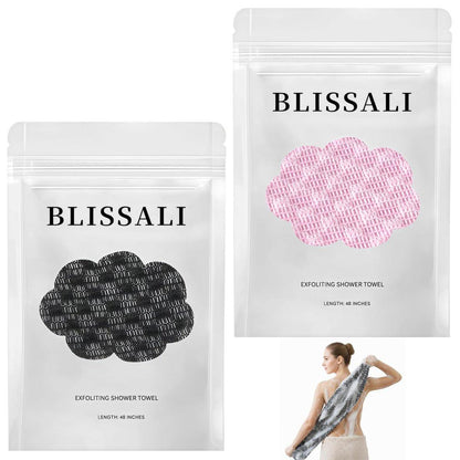 Blissal Peeling-Duschhandtuch, Premium Mikrofaser-Scrubtuch, Schnell trocknend, langlebig & sanft, 2-in-1 Peelingtuch-Körperpeeler mit 2 Seiten für alle Hauttypen (Schwarz+Pink)