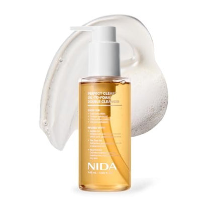 NIDA Perfect Clear™ Öl-zu-Schaum Doppelreiniger mit Jojobaöl, Teebaumöl und Reisextrakt – 145 ml