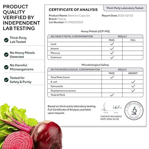 VitaUp Rote Bete Kapseln - Hergestellt in den USA für normale Durchblutung, Stickstoffmonoxid & Herzunterstützung - 5-in-1 Rote Bete mit Traubenkernextrakt, Knoblauchextrakt, Weißdornbeere, Olivenblatt - 90 vegane Kapseln