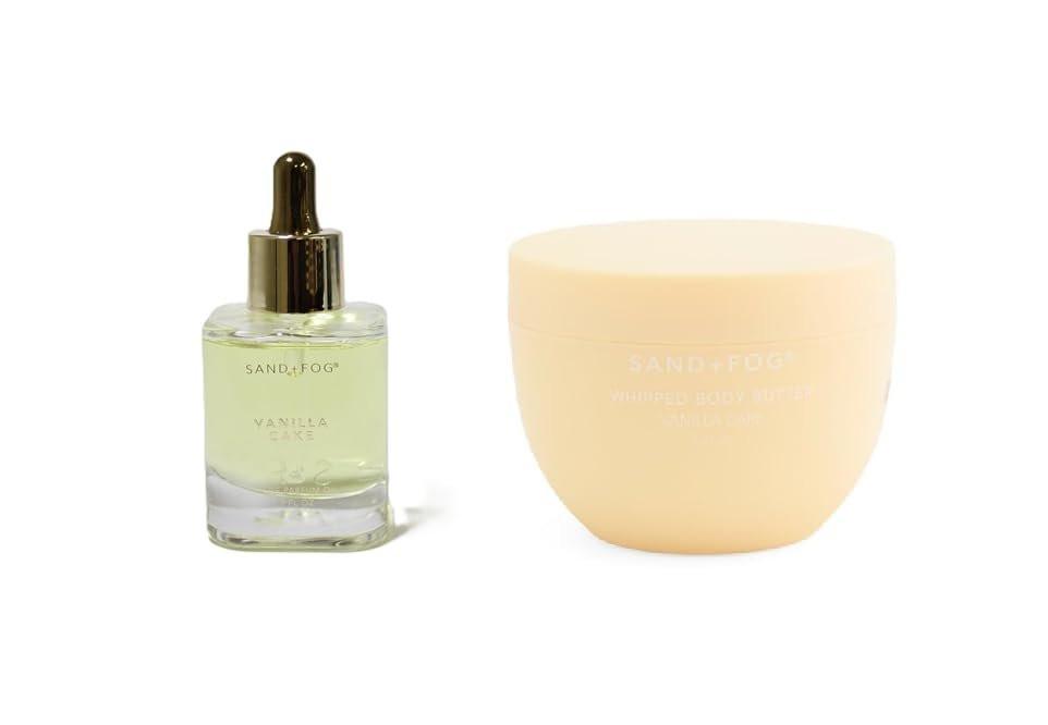 Sand + Fog Vanilla Cake Parfümöl 1,7 fl oz Tropfflasche & Body Butter 8,47 oz Set