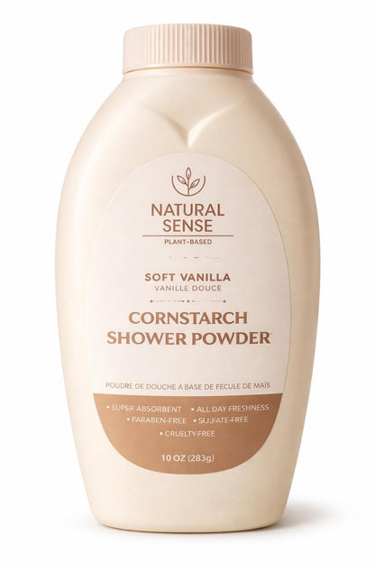 Natural Sense Duschpulver SOFT VANILLA (Vanille douce) – Pflanzliches Maisstärke-Puder – 283 g (10 Unzen) – 1 Packung