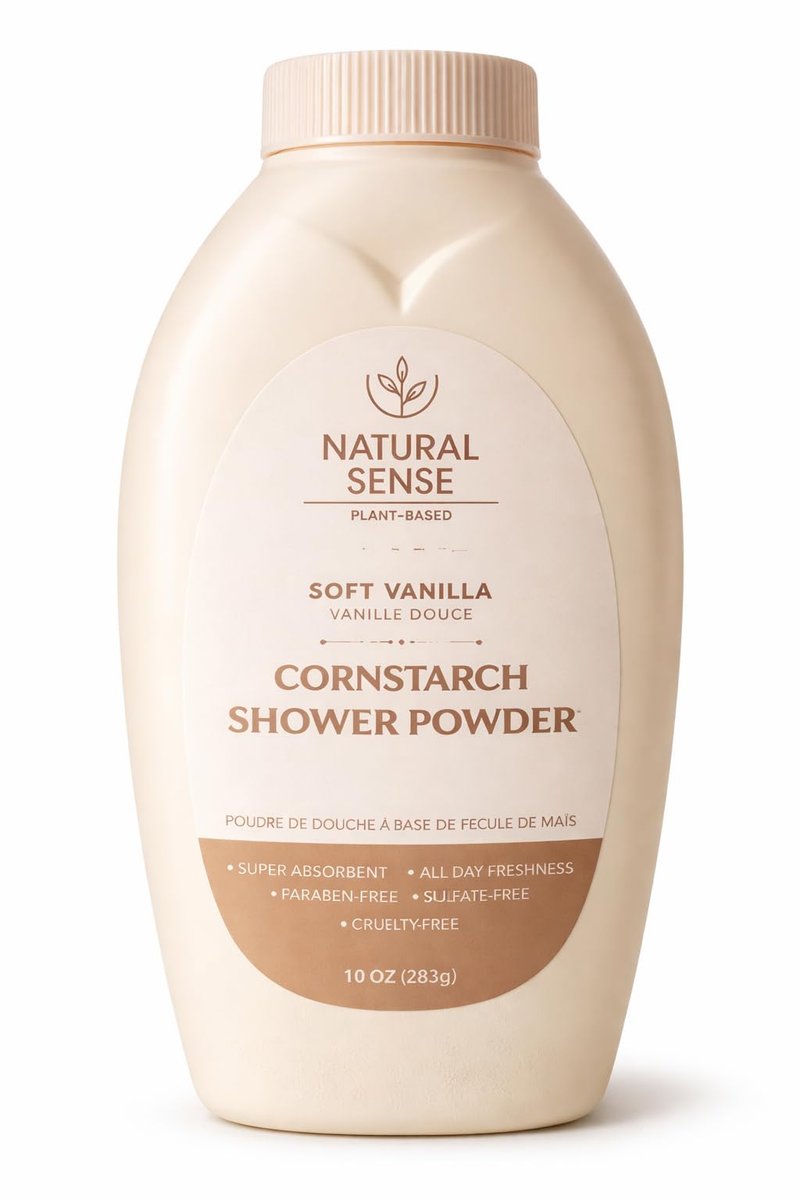 Natural Sense Duschpulver SOFT VANILLA (Vanille douce) – Pflanzliches Maisstärke-Puder – 283 g (10 Unzen) – 1 Packung