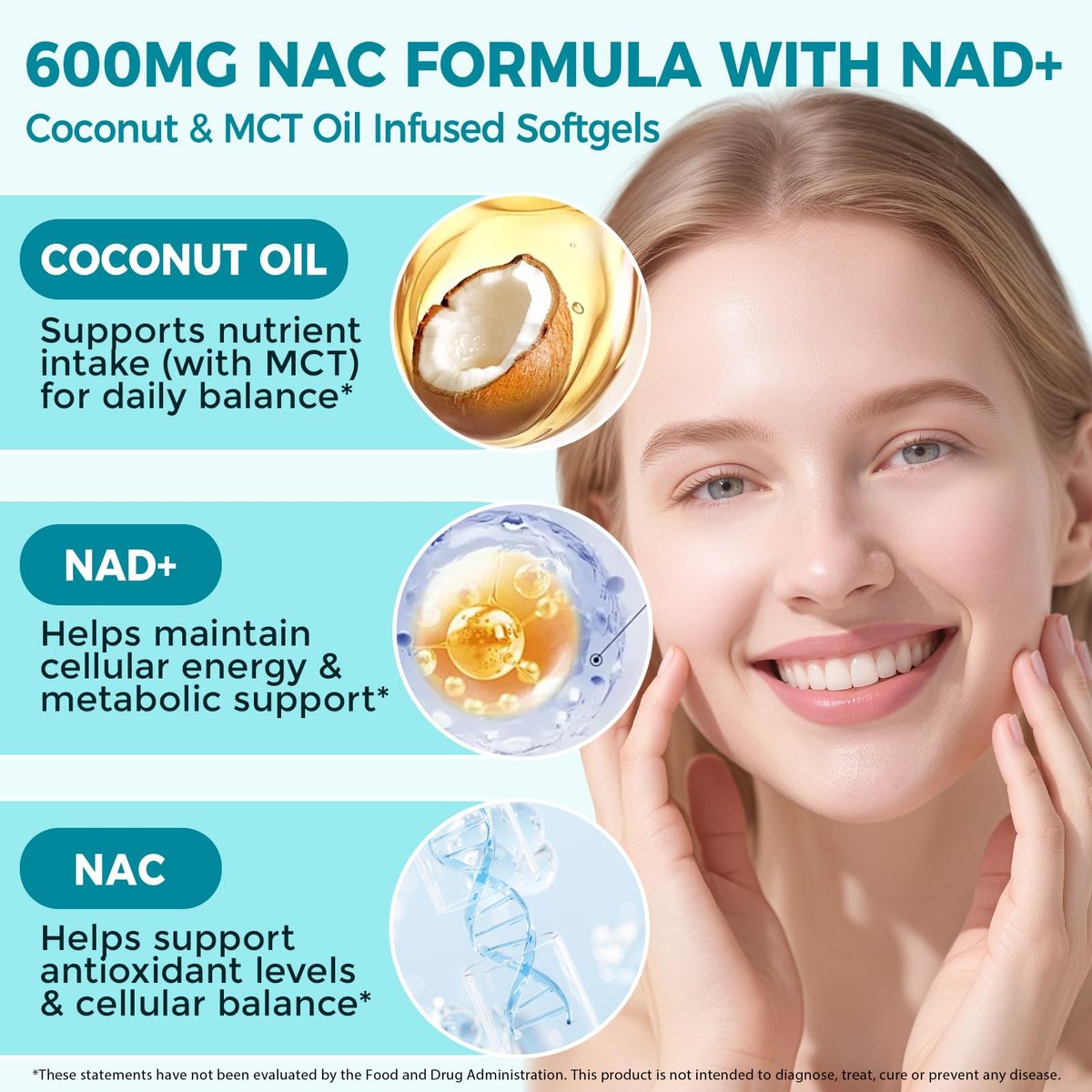 AIQIUSHA NAC 600 mg Supplement – N-Acetylcystein Kapseln mit Kokosnuss- & MCT-Öl, unterstützt antioxidative Aktivität & Zellfunktion, Non-GMO, glutenfrei, 300 Weichkapseln (1 Packung)