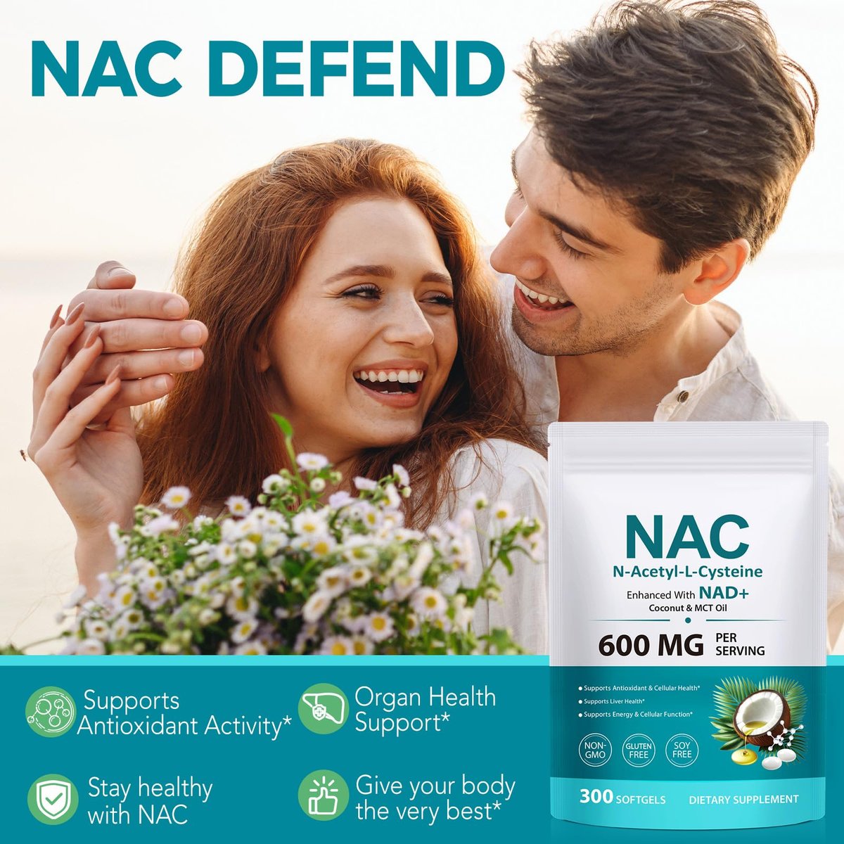 AIQIUSHA NAC 600 mg Supplement – N-Acetylcystein Kapseln mit Kokosnuss- & MCT-Öl, unterstützt antioxidative Aktivität & Zellfunktion, Non-GMO, glutenfrei, 300 Weichkapseln (1 Packung)