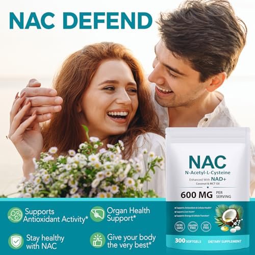 AIQIUSHA NAC 600 mg Supplement – N-Acetylcystein Kapseln mit Kokosnuss- & MCT-Öl, unterstützt antioxidative Aktivität & Zellfunktion, Non-GMO, glutenfrei, 300 Weichkapseln (1 Packung)