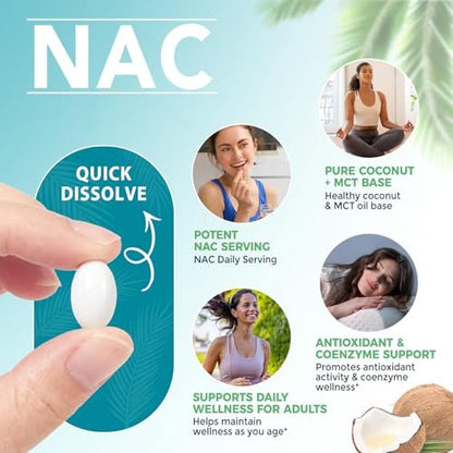AIQIUSHA NAC 600 mg Supplement – N-Acetylcystein Kapseln mit Kokosnuss- & MCT-Öl, unterstützt antioxidative Aktivität & Zellfunktion, Non-GMO, glutenfrei, 300 Weichkapseln (1 Packung)