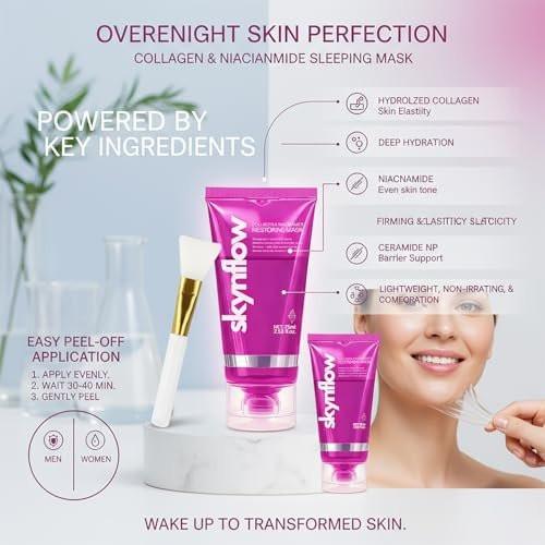 Collagen Night Wrapping Mask + Plumping Serum Niacinamide Peel Off Mask für Feuchtigkeit & Elastizität, Unterstützt Festigkeit & belebt müde Haut, Hydrolysiertes Kollagen für alle Hauttypen