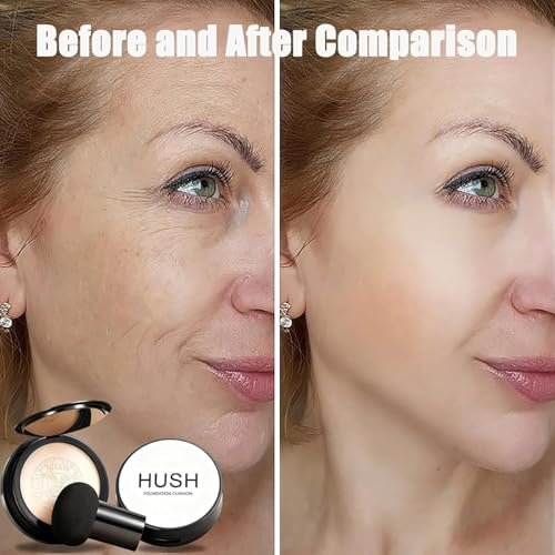Hush Makeup Foundation für ältere Frauen | Warm - Perfekt für helle/mittlere Hauttöne | Mushroom Head Air Cushion CC Cream langanhaltende, vollständige Deckkraft | Feuchtigkeitsspendender Korrektor für ebenmäßige, reife Haut