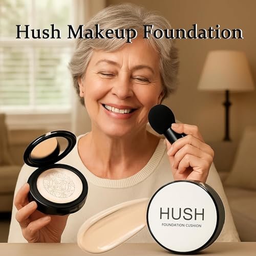 Hush Makeup Foundation für ältere Frauen | Warm - Perfekt für helle/mittlere Hauttöne | Mushroom Head Air Cushion CC Cream langanhaltende, vollständige Deckkraft | Feuchtigkeitsspendender Korrektor für ebenmäßige, reife Haut