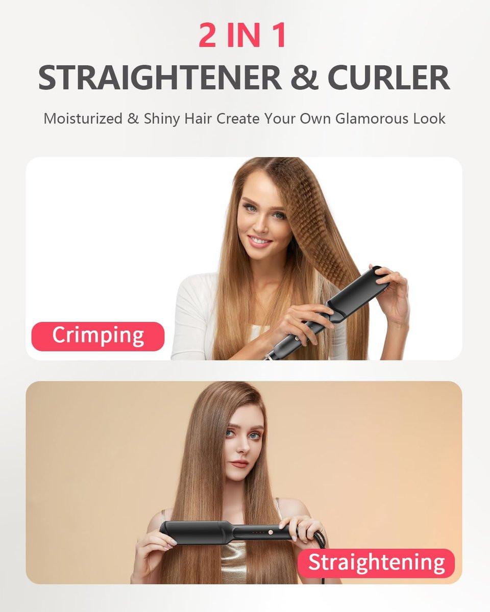 Santiway 4-in-1 Haarcrimper-Set für Wellen, professioneller Haarglätter mit Turmalin-Keramikplatten, negativen Ionen, glänzendes und glattes Haar, weniger Frizz