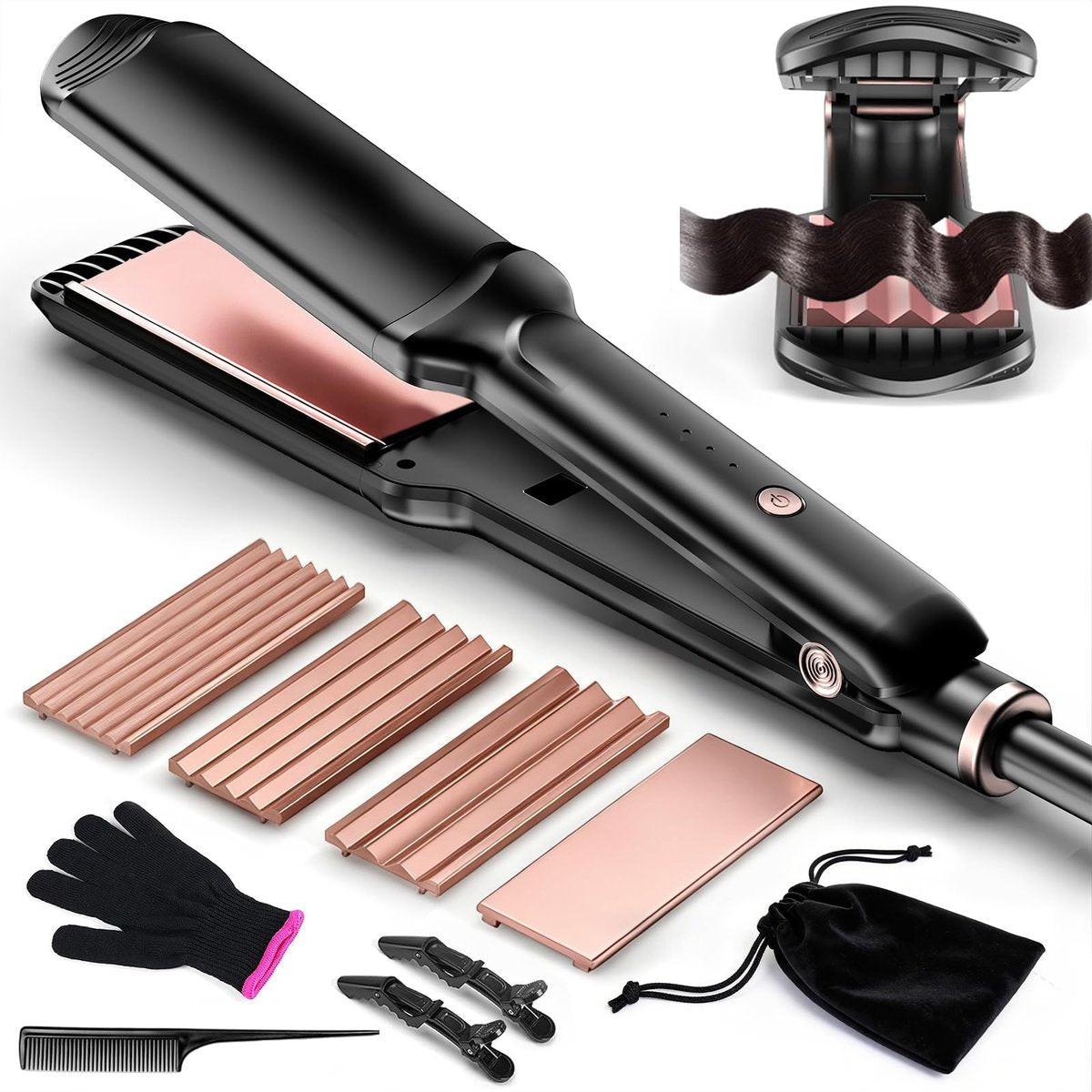 Santiway 4-in-1 Haarcrimper-Set für Wellen, professioneller Haarglätter mit Turmalin-Keramikplatten, negativen Ionen, glänzendes und glattes Haar, weniger Frizz