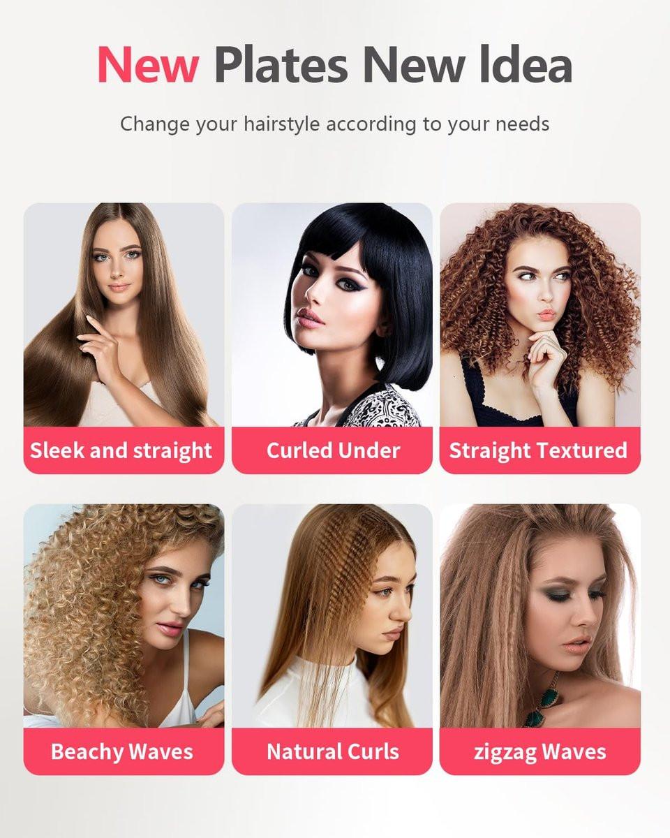 Santiway 4-in-1 Haarcrimper-Set für Wellen, professioneller Haarglätter mit Turmalin-Keramikplatten, negativen Ionen, glänzendes und glattes Haar, weniger Frizz