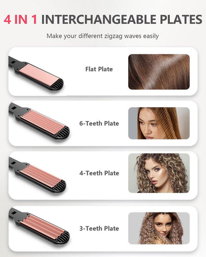 Santiway 4-in-1 Haarcrimper-Set für Wellen, professioneller Haarglätter mit Turmalin-Keramikplatten, negativen Ionen, glänzendes und glattes Haar, weniger Frizz