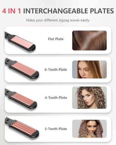 Santiway 4-in-1 Haarcrimper-Set für Wellen, professioneller Haarglätter mit Turmalin-Keramikplatten, negativen Ionen, glänzendes und glattes Haar, weniger Frizz