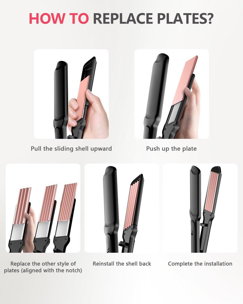 Santiway 4-in-1 Haarcrimper-Set für Wellen, professioneller Haarglätter mit Turmalin-Keramikplatten, negativen Ionen, glänzendes und glattes Haar, weniger Frizz