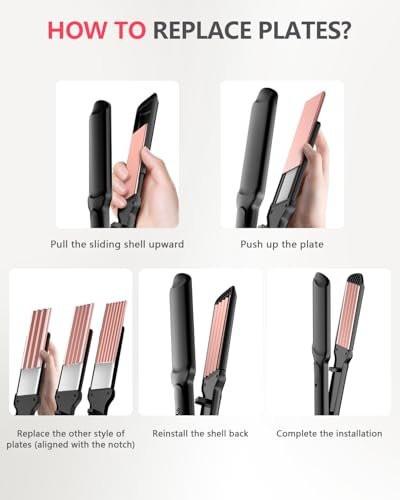 Santiway 4-in-1 Haarcrimper-Set für Wellen, professioneller Haarglätter mit Turmalin-Keramikplatten, negativen Ionen, glänzendes und glattes Haar, weniger Frizz