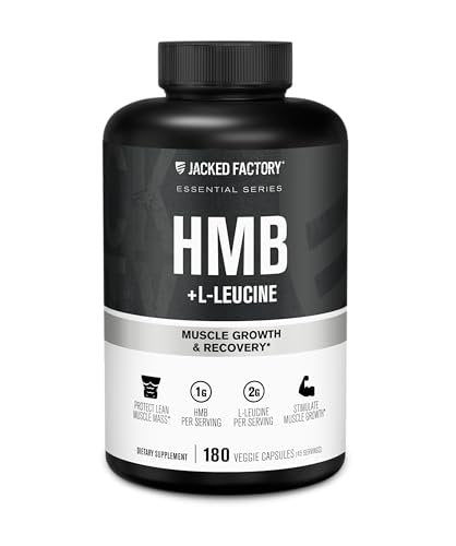 Jacked Factory HMB + Leucine Kapseln - L-Leucin 2g, HMB 1g - Stimuliere Muskelwachstum, schütze magere Muskelmasse und verbessere die sportliche Leistung - 180 Kapseln