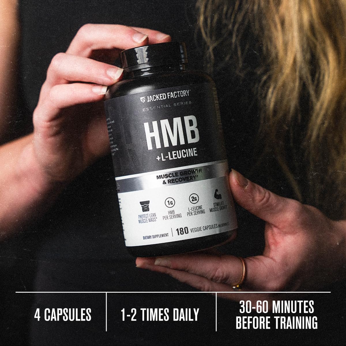 Jacked Factory HMB + Leucine Kapseln - L-Leucin 2g, HMB 1g - Stimuliere Muskelwachstum, schütze magere Muskelmasse und verbessere die sportliche Leistung - 180 Kapseln