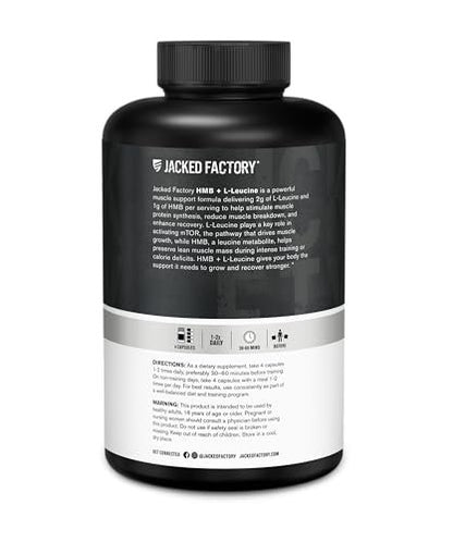 Jacked Factory HMB + Leucine Kapseln - L-Leucin 2g, HMB 1g - Stimuliere Muskelwachstum, schütze magere Muskelmasse und verbessere die sportliche Leistung - 180 Kapseln
