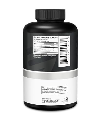 Jacked Factory HMB + Leucine Kapseln - L-Leucin 2g, HMB 1g - Stimuliere Muskelwachstum, schütze magere Muskelmasse und verbessere die sportliche Leistung - 180 Kapseln