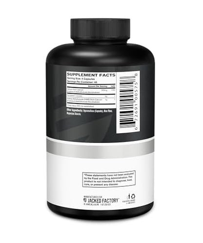 Jacked Factory HMB + Leucine Kapseln - L-Leucin 2g, HMB 1g - Stimuliere Muskelwachstum, schütze magere Muskelmasse und verbessere die sportliche Leistung - 180 Kapseln