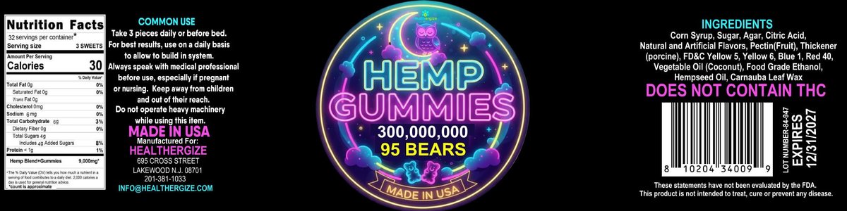 Hanf-Gummis für tiefen Schlaf, Frieden und Entspannung – Hanföl-Erdbeeren aus den USA – 95 Gummibärchen