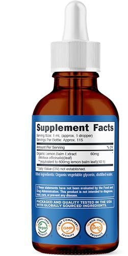 Nutricost Bio-Zitronenmelisse Flüssigextrakt 3,8 Fl. Oz. – 115 Portionen – Melissa Officinalis, USDA Bio, OTCO-zertifiziert, Vegan, GMO-frei, Glutenfrei