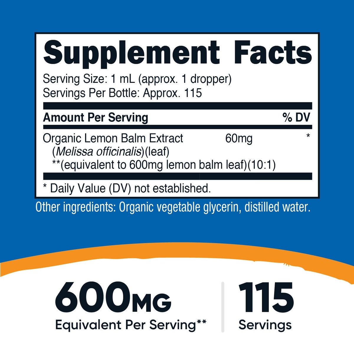 Nutricost Bio-Zitronenmelisse Flüssigextrakt 3,8 Fl. Oz. – 115 Portionen – Melissa Officinalis, USDA Bio, OTCO-zertifiziert, Vegan, GMO-frei, Glutenfrei